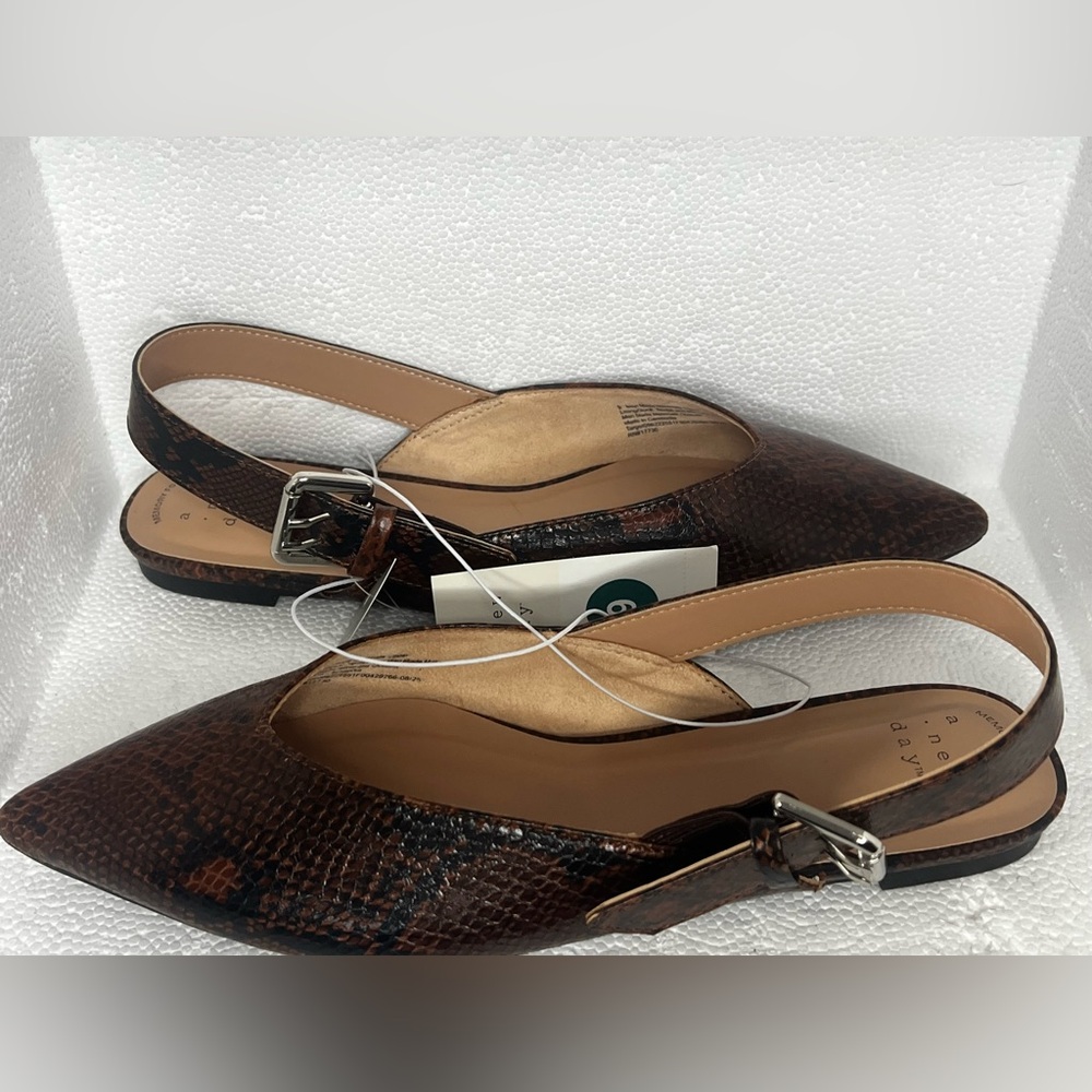 a new day Brown Snake-Embossed Pointed Slingback Flats